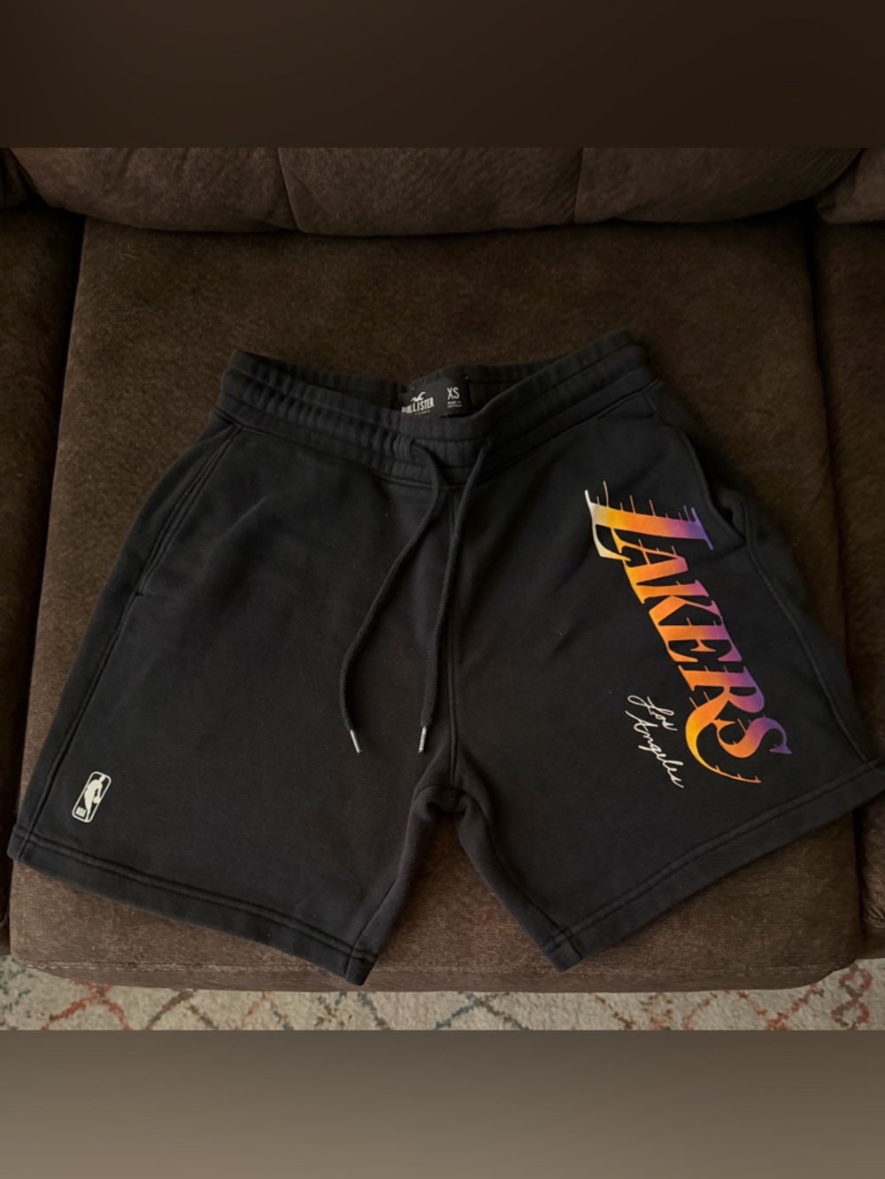 Hollister Black Shorts with Purple-to-Gold Lakers Script